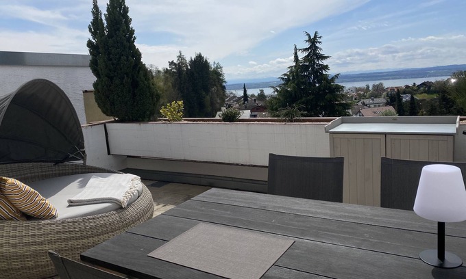 Daisendorf Apartment | Scenic Lakefront Apartment with Spa and Alpine Views