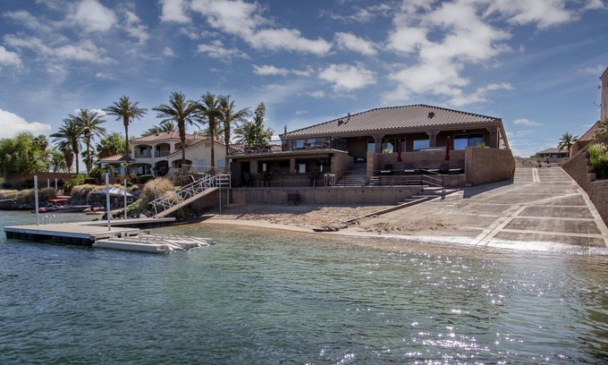 Bullhead City House | Riverfront Retreat with Private Beach and Heated Pool