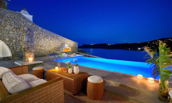 Elia Villa | Elegant Villa Ostria: Oceanfront Retreat with Pool & Hot Tub