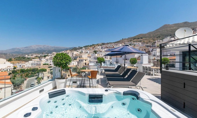Competa Apartment | Mountain View Apartment with Garden, Pool & Spa Amenities