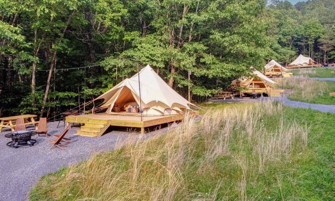 Great Cacapon RV Rental | Indulgent Camping Experience with Two Full Beds - Seneca Tent