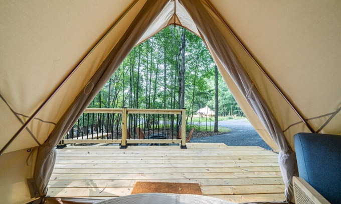 Great Cacapon RV Rental | Cozy Kanawha Tent with Full Beds and Family-Friendly Amenities