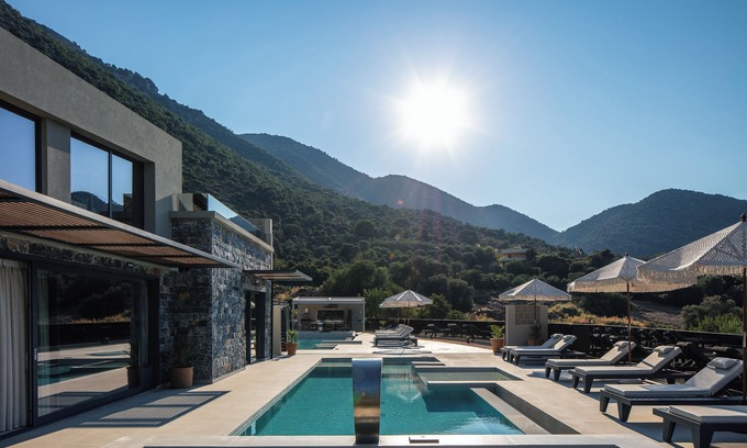 Geropotamos Villa | Elegant Estate with Sea Views and Private Pool Near Beach