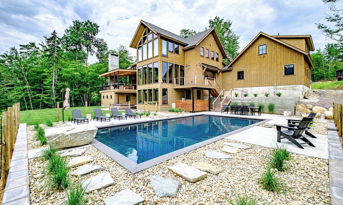 Sunday River Area House | Elegant Mountain Retreat with Pool and Concierge Service
