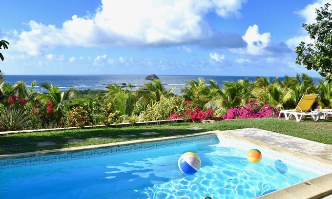 Saint-Francois Villa | Inviting Villa with Pool & Ocean View Near Coconut Trees