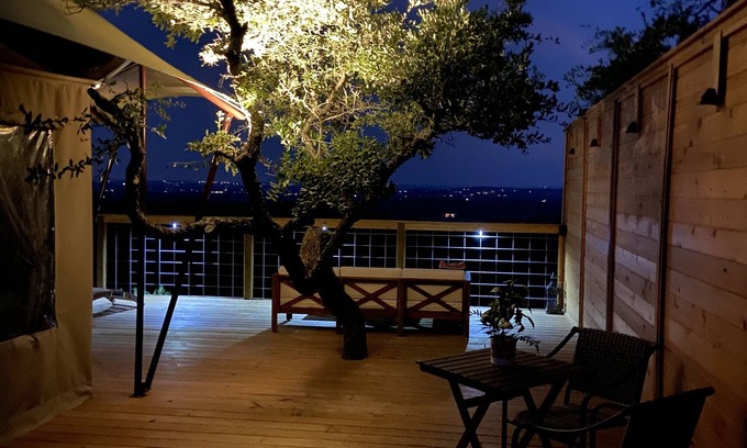 Oatmeal Cabin | Exclusive Tent Getaway with Private Deck & Hot Tub