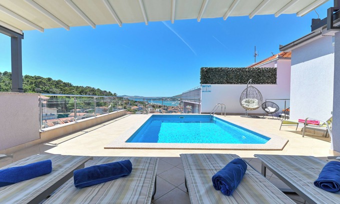 Trogir Villa | Elegant Villa with Rooftop Pool & Oceanfront Views