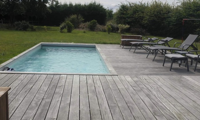 Saint-Pierre-de-Salerne House | Beautiful Maison Normande with Heated Pool and Ocean View