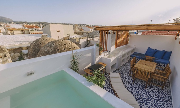 Old Town Rethymnon House | Minoos Residence: Modern Home with Seasonal Rooftop Pool