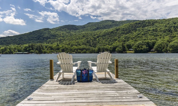 Newbury House | Idyllic Lake Sunapee Retreat with Private Dock & Mountain Views