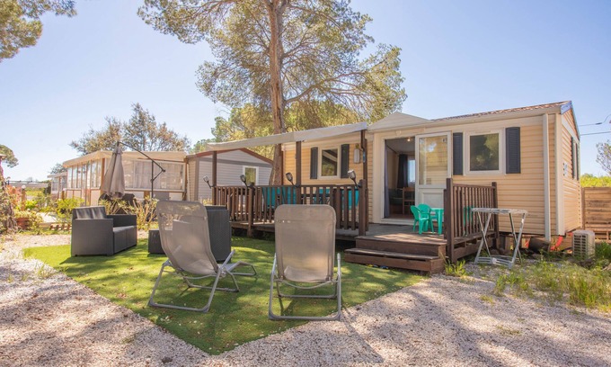Puget-sur-Argens RV Rental | Relax at Mobilhome Oasis Village with Pool & Private Terrace
