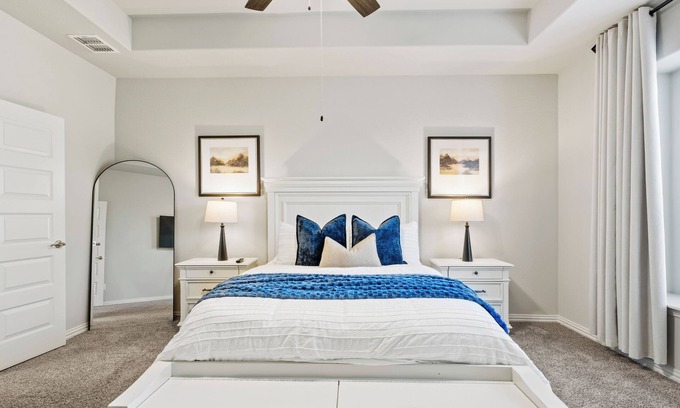 Denton House | Modern 4BR, 3BA home in Denton with upstairs game room, blackout curtains, and a queen pullout sofa. Just minutes from UNT and Texas Motor Speedway. Sleeps 10.