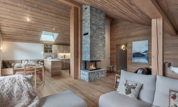 Meribel Apartment | Modern Apartment Near Slopes with Fireplace and Parking