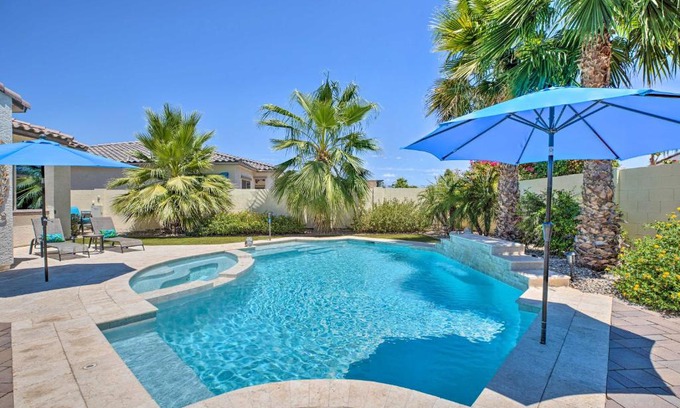 Palm Valley House | Modern Azure Retreat with Pool, Spa & Inviting Patio
