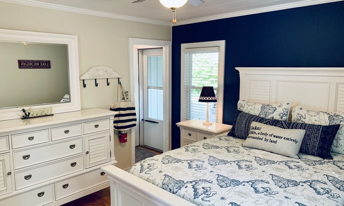 Saugatuck Condo | Discover NAUTI NESTING: Downtown Oasis with Pool & Hot Tub