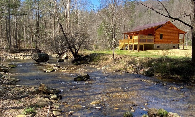 Ferguson Cabin | Cozy Log Cabin Retreat with Hot Tub & Rushing Trout Stream