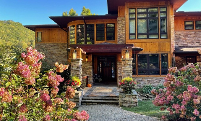 Cullowhee House | Scenic Lakefront Home with Waterfall & Mountain Views
