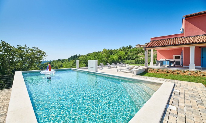 Oprtalj Villa | Modern Retreat with Heated Pool near Istria's Bike Trails