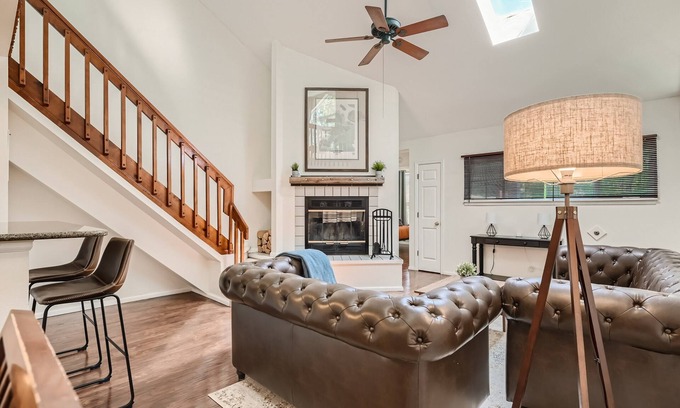 Meadow Hills Condo | New! Urban Oasis with Pool and Cozy Fireplace Retreat