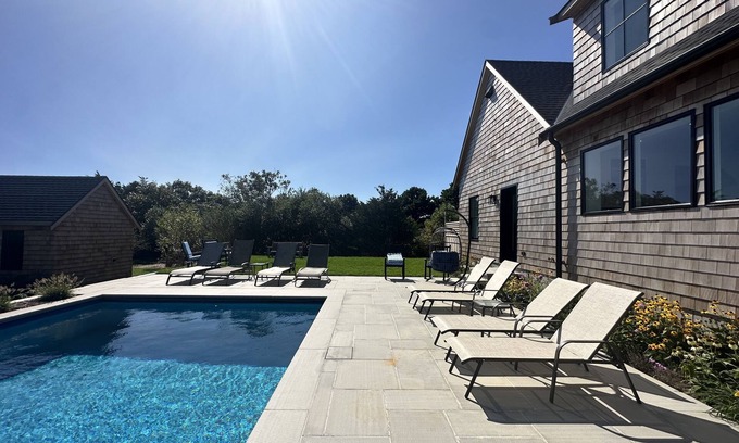 Katama House | Modern Katama Home with Heated Pool, Steps from South Beach