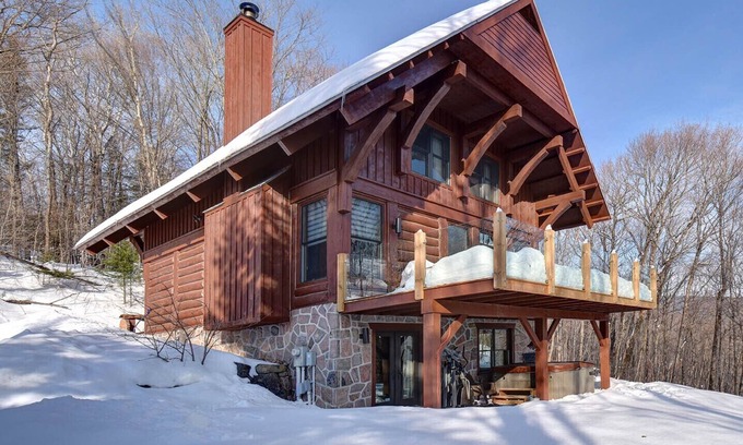 Lac Superieur Village Ski Chalet | Renovated Log Home with Private Spa & Lake Access