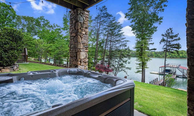 Blairsville House | Lakefront Luxury at Nottely Island Retreat with Spa & More