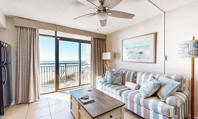 Windy Hill Condo | Oceanfront condo with outdoor pool, hot tub, private balcony & central AC