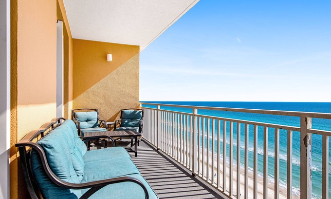 West Panama City Beach Condo | Oceanfront Condo with Pool, Hot Tub & Scenic Ocean Views
