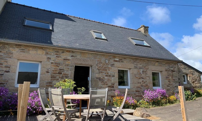 Saint-Michel-en-Greve House | Serene Old Farmhouse: Oceanfront Retreat with Pool & Spa