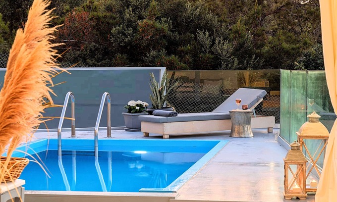 Vathi Villa | Olive Green Villa: Oceanfront Escape with Heated Pool