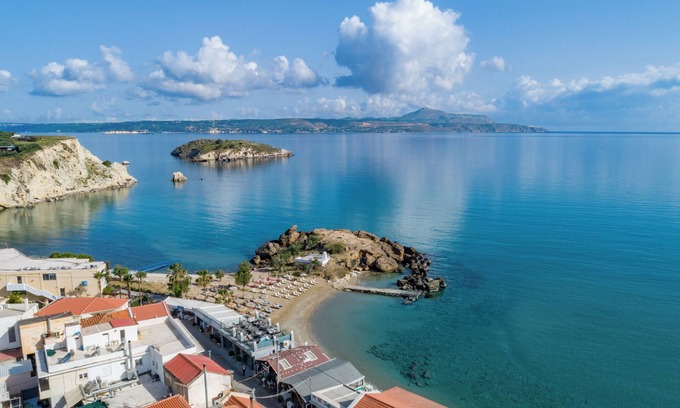 Almyrida Apartment | Steps from Crystal Water Beach: Pool, Ocean Views & More