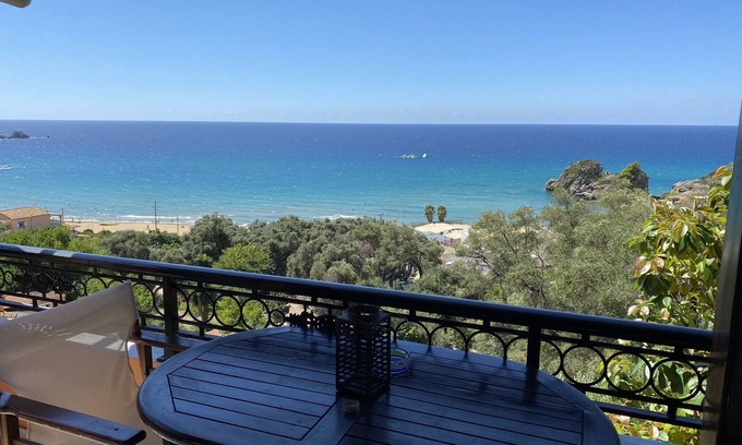 Sinarades Apartment | Spacious Papadatos Family Apt with Ocean View, Steps to Beach