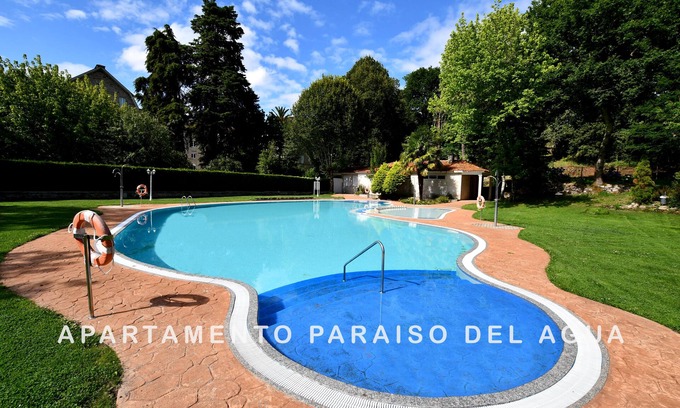 Mondariz-Balneario Apartment | Idyllic Paraiso del Agua Apartment with Pool in Mondariz