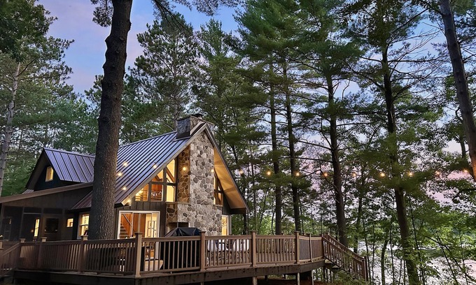 Oxford Ski Chalet | Lakefront Chalet with Lake View, Dock & Coffee Bar Awaits