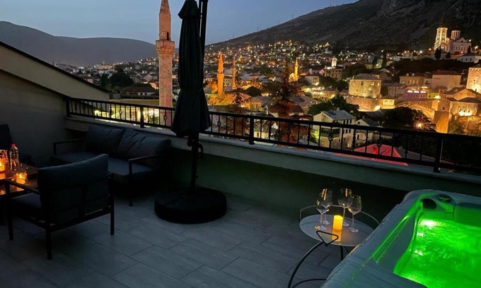 Mostar Old Town Apartment | Elegant Penthouse with Jacuzzi and Old Bridge Views