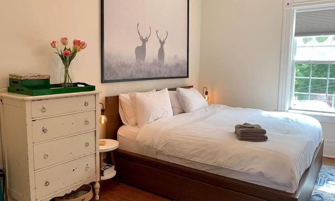 North End Apartment | Pet-Friendly Retreat with King Bed and Office Space