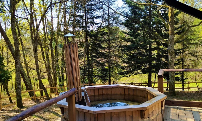 Saint-Germain-du-Salembre Ski Chalet | Pine Tree Lodge: Nordic Bath Retreat in the Forest