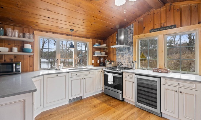 Ponds of Plymouth House | Plymouth Lakeside Retreat with Private Beach and Ocean Views