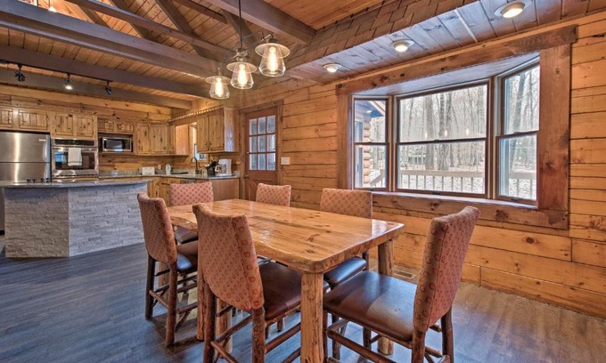 Locust Lake Village House | Cozy Pocono Log Cabin with Fireplace and Ocean View