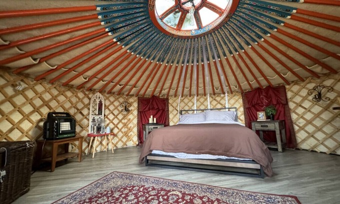Buckley RV Rental | Prism Yurt: Perfect Getaway with Cedar Hot Tub & Pool