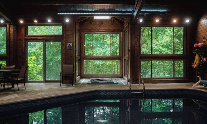 Rushville Cabin | Tranquil Lodge with Indoor Pool & Ocean Views, Rated 9.8