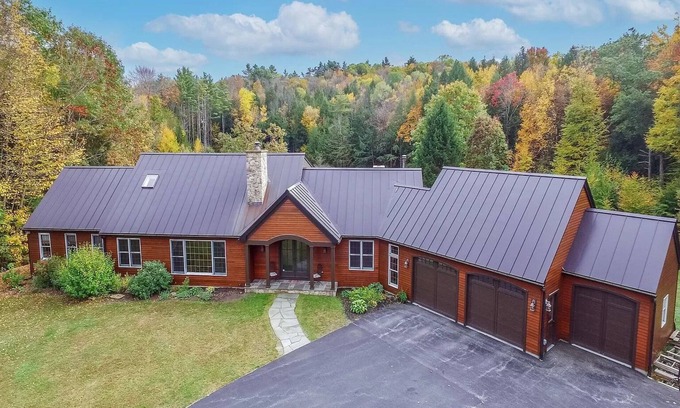 East Haven Rutland County House | Pet-Friendly Chalet with Hot Tub & Custom WFH Space