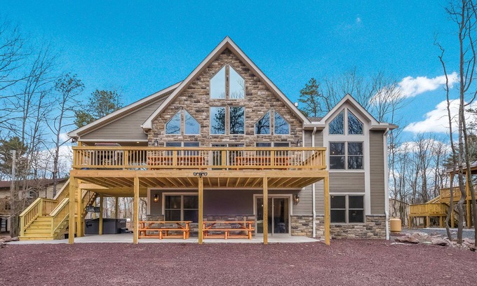 Lake Harmony Estates House | Elevated Escape: Hot Tub, Ocean Views & Game Room