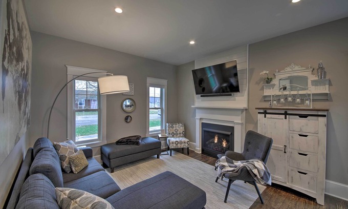 Vevay House | Inviting Renovated Craftsman House with Cozy Patio & Fire Pit
