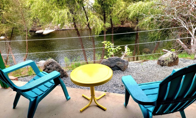Three Rivers House | Waterfront Retro River Casita with Views & Game Room