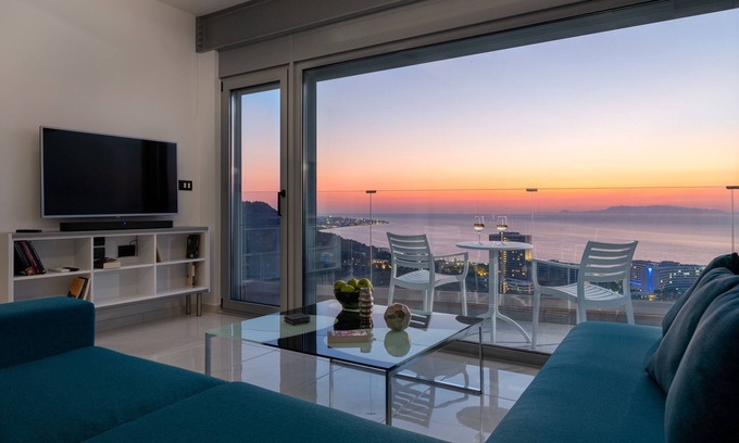 Petaloudes Apartment | Indulgent Rhodes Skyline Suite with In-Door Jacuzzi View