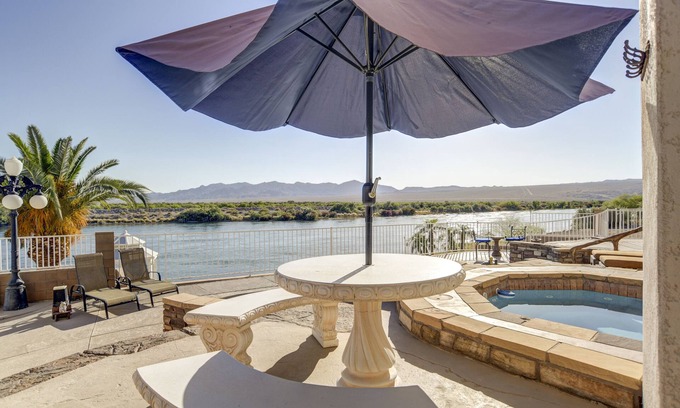 Bullhead City House | Unforgettable Riverfront Retreat with Private Dock & Pool