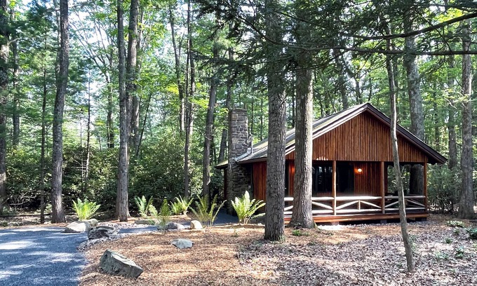 Reeders Cabin | Elegant Poconos Cabin Suite with Pool and Family Amenities