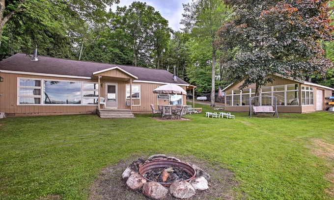 Le Roy Cabin | Idyllic Waterfront Rose Lake Cabin with Dock and Fire Pit