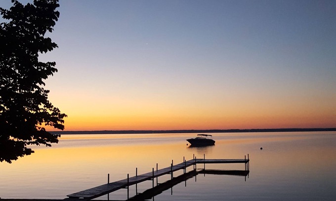 Cheboygan Cabin | Inviting Cedar Log Cabin with Pool and Lake Views
